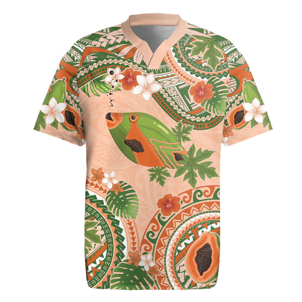 Hawaii Papaya Rugby Jersey Cute Cosplay Humuhumu Fish Plumeria Waves