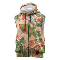 Hawaii Papaya Sleeveless Zip Hoodie Cute Cosplay Humuhumu Fish Plumeria Waves DT05 Orange - Polynesian Pride