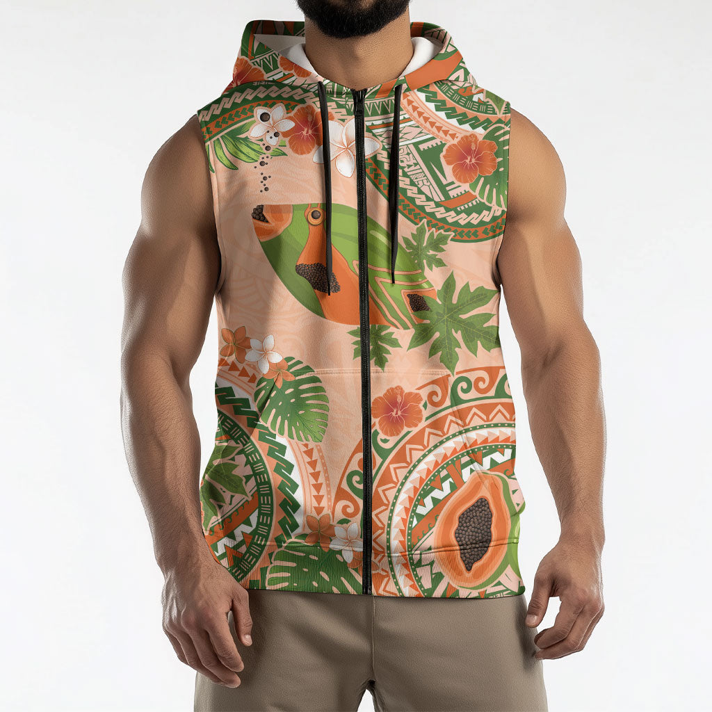 Hawaii Papaya Sleeveless Zip Hoodie Cute Cosplay Humuhumu Fish Plumeria Waves DT05 - Polynesian Pride