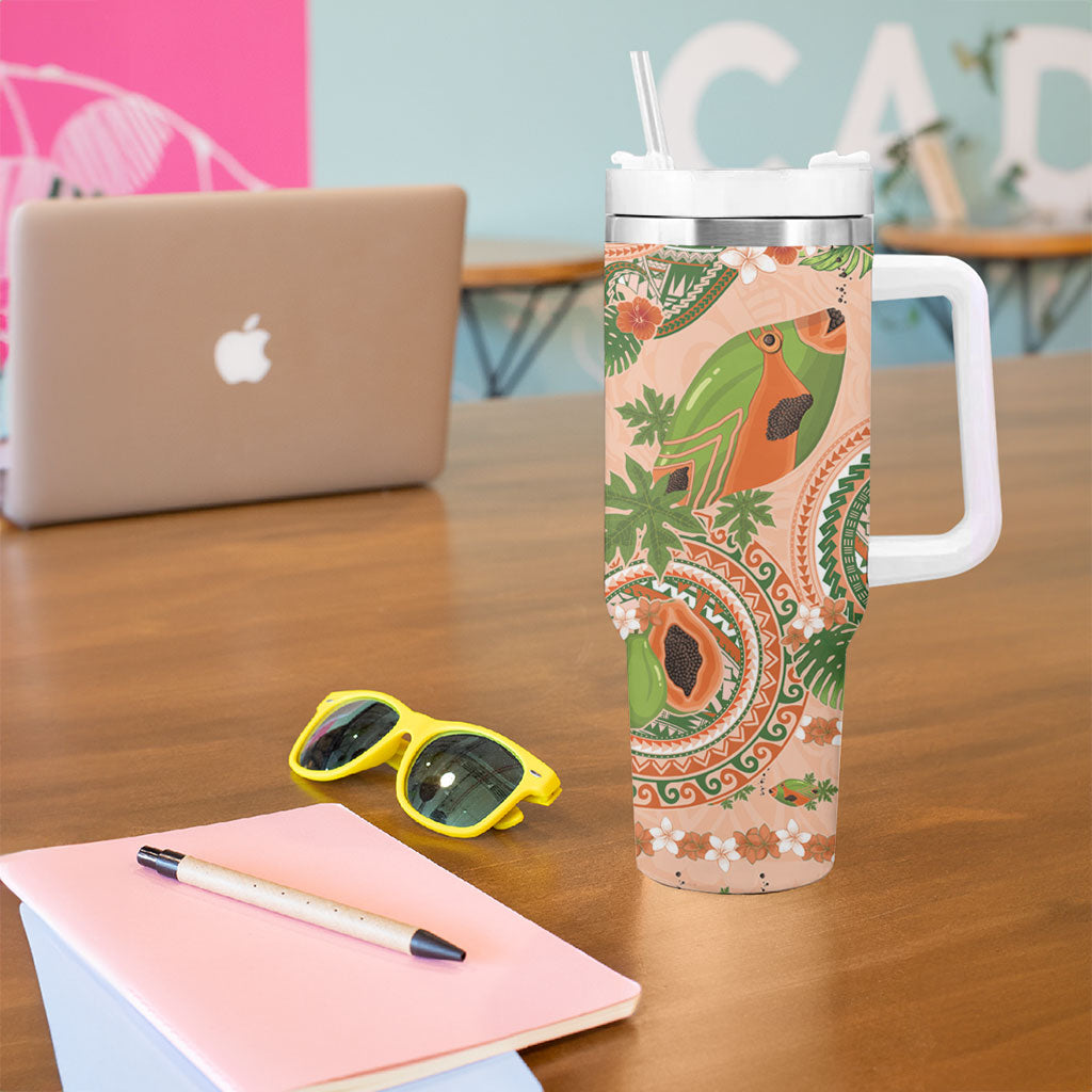 Hawaii Papaya Tumbler With Handle Cute Cosplay Humuhumu Fish Plumeria Waves DT05 - Polynesian Pride