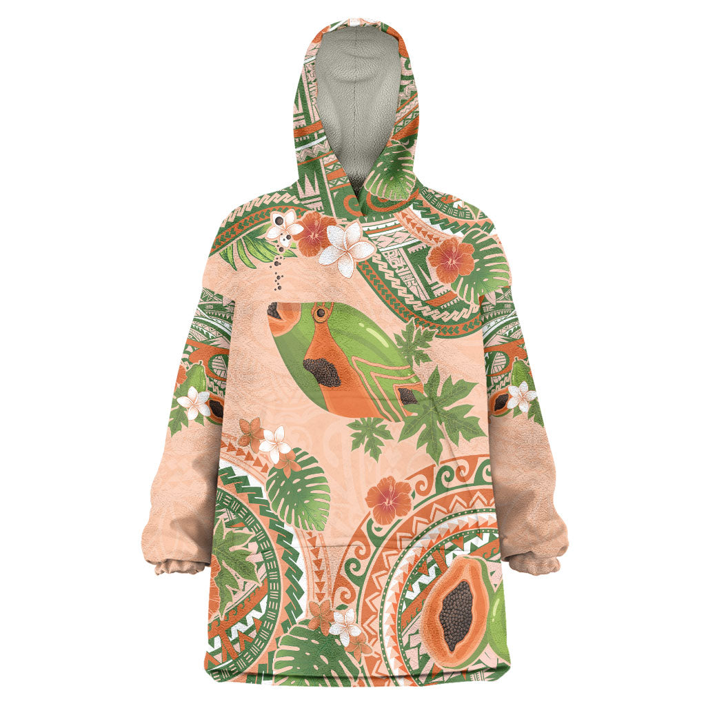 Hawaii Papaya Wearable Blanket Hoodie Cute Cosplay Humuhumu Fish Plumeria Waves DT05 One Size Orange - Polynesian Pride