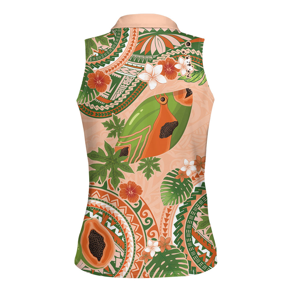 Hawaii Papaya Women Sleeveless Polo Shirt Cute Cosplay Humuhumu Fish Plumeria Waves DT05 - Polynesian Pride
