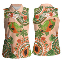 Hawaii Papaya Women Sleeveless Polo Shirt Cute Cosplay Humuhumu Fish Plumeria Waves DT05 - Polynesian Pride