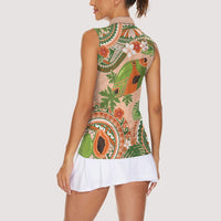 Hawaii Papaya Women Sleeveless Polo Shirt Cute Cosplay Humuhumu Fish Plumeria Waves DT05 - Polynesian Pride