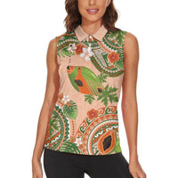 Hawaii Papaya Women Sleeveless Polo Shirt Cute Cosplay Humuhumu Fish Plumeria Waves DT05 - Polynesian Pride