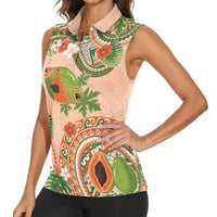 Hawaii Papaya Women Sleeveless Polo Shirt Cute Cosplay Humuhumu Fish Plumeria Waves DT05 - Polynesian Pride