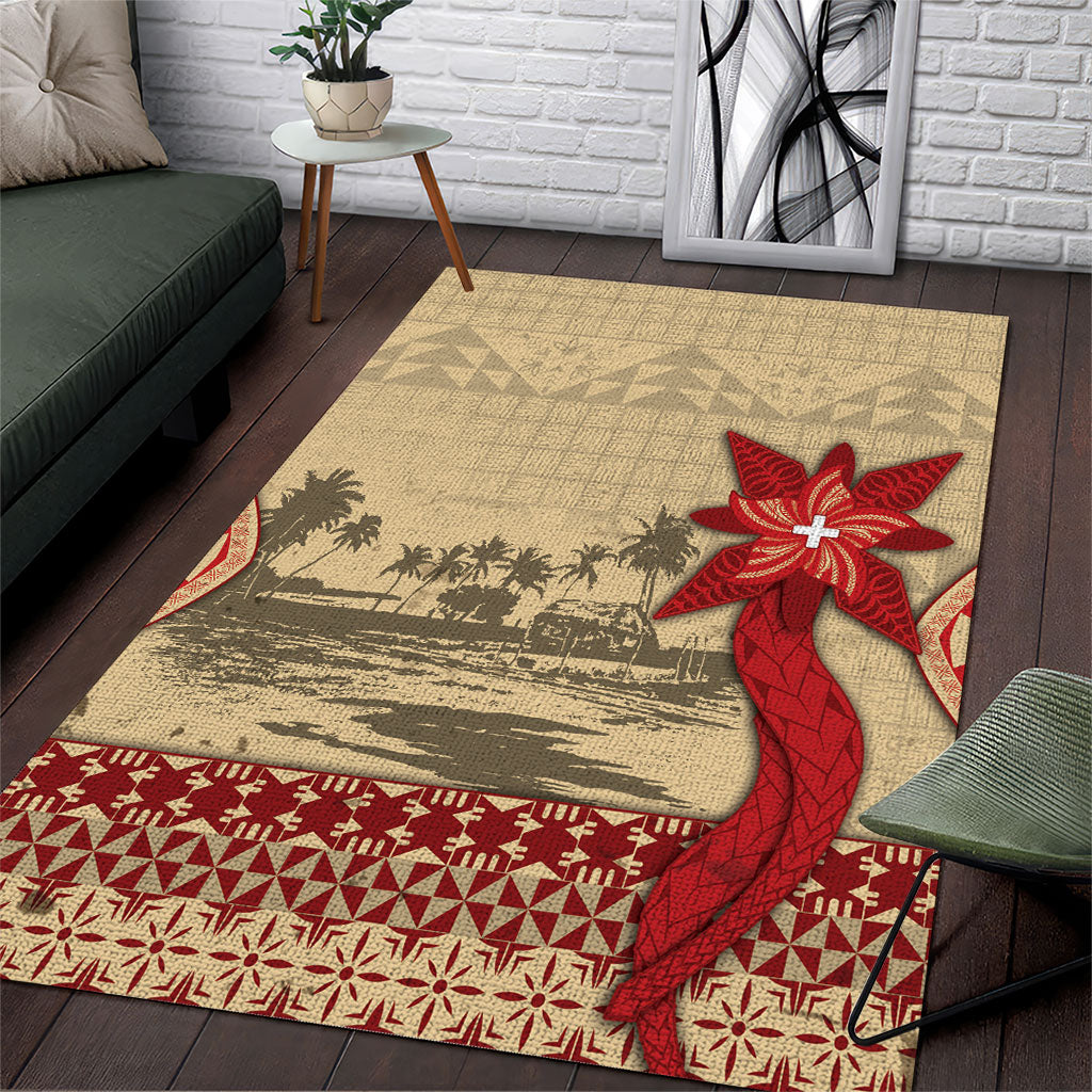 Tonga Language Week Area Rug Tribal Cross Ngatu Floral Pattern