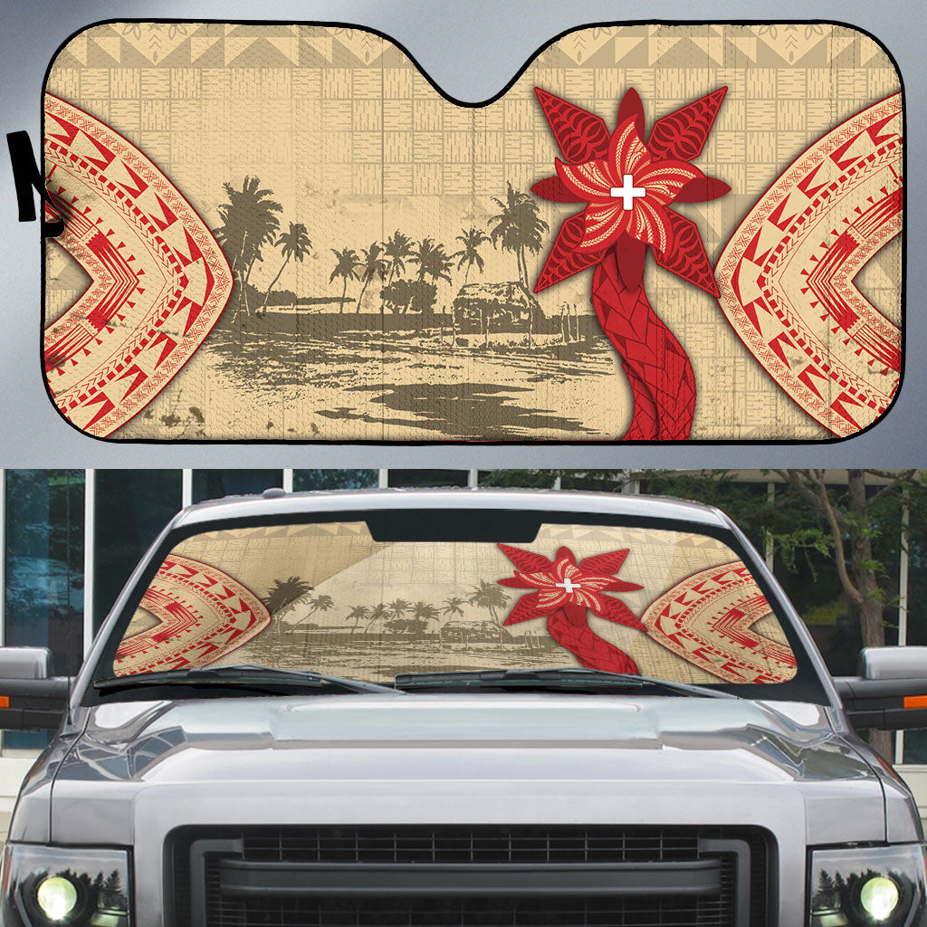 Tonga Language Week Auto Sun Shade Tribal Cross Ngatu Floral Pattern