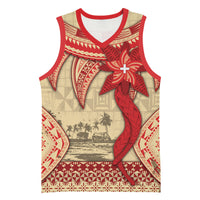 Tonga Language Week Basketball Jersey Tribal Cross Ngatu Floral Pattern