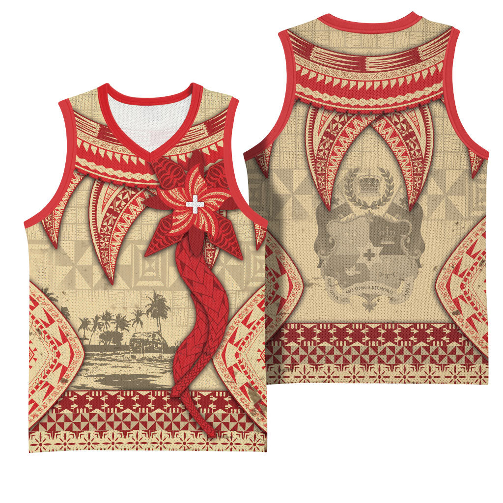 Tonga Language Week Basketball Jersey Tribal Cross Ngatu Floral Pattern
