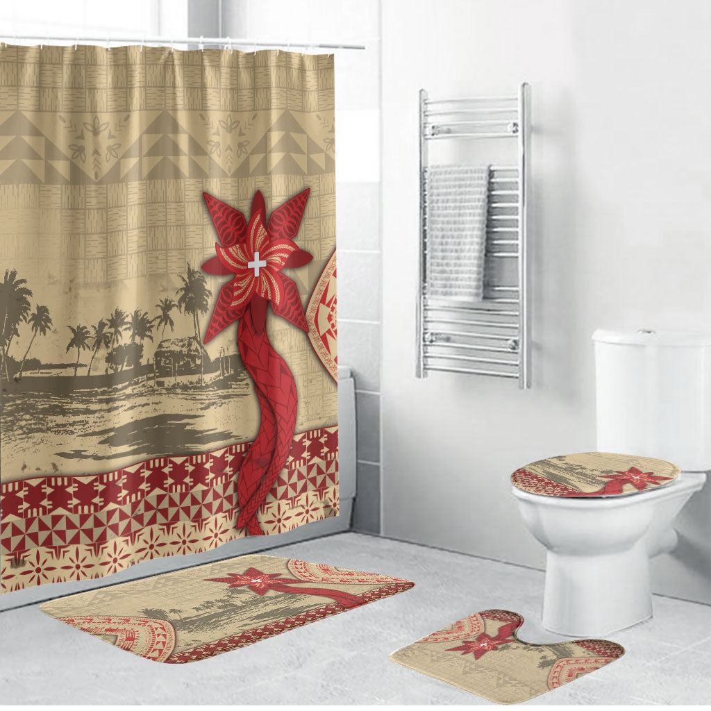Tonga Language Week Bathroom Set Tribal Cross Ngatu Floral Pattern
