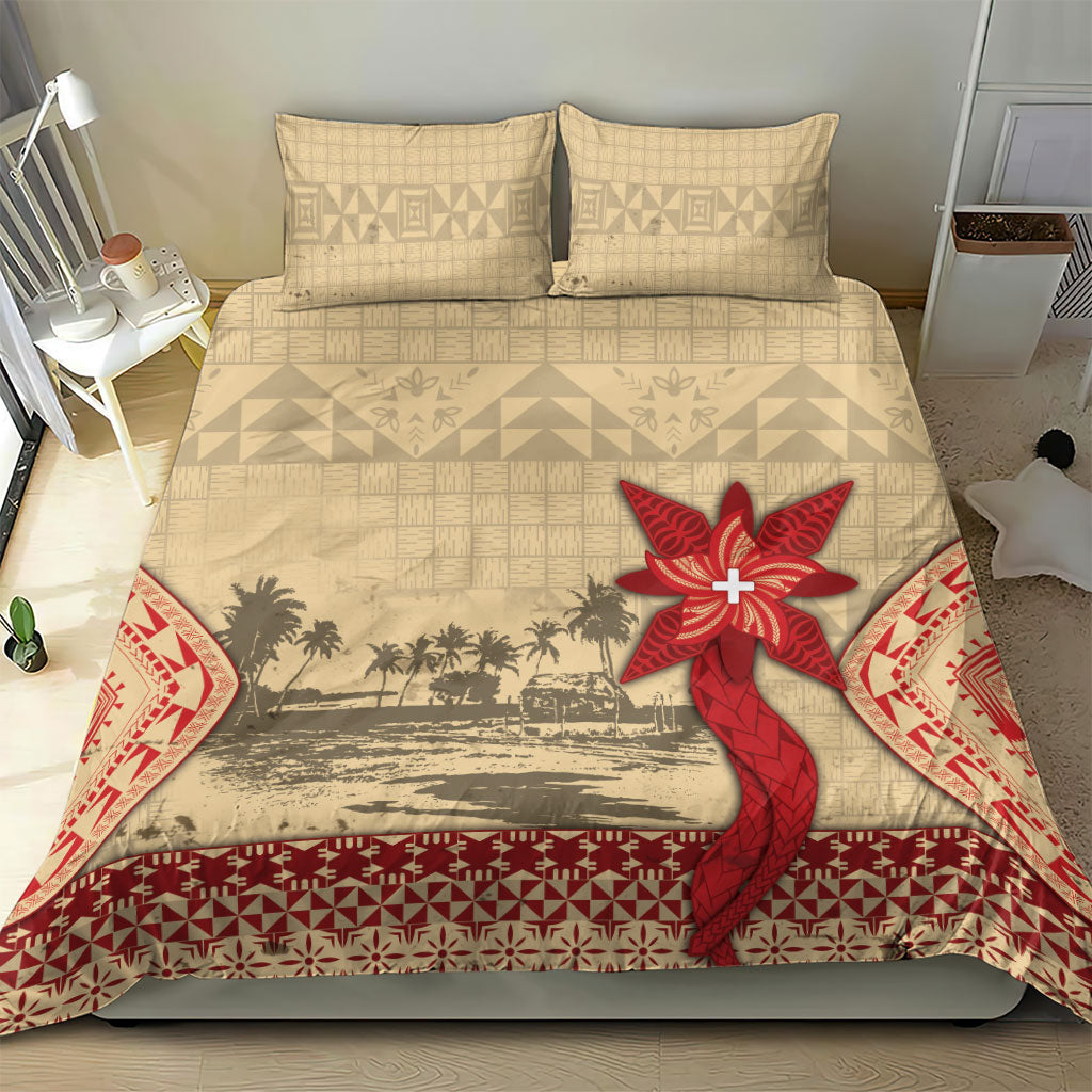 Tonga Language Week Bedding Set Tribal Cross Ngatu Floral Pattern