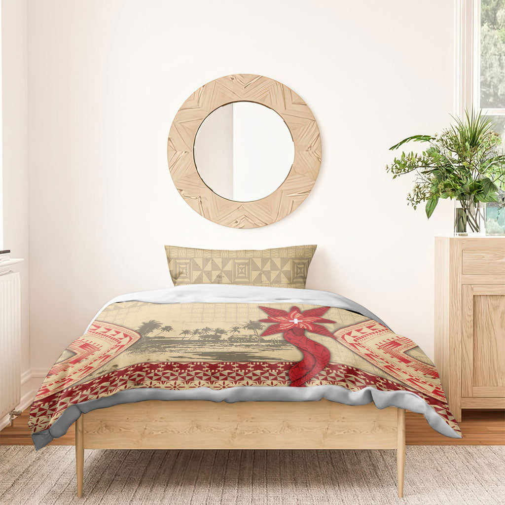 Tonga Language Week Bedding Set Tribal Cross Ngatu Floral Pattern