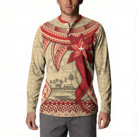 Tonga Language Week Button Sweatshirt Tribal Cross Ngatu Floral Pattern