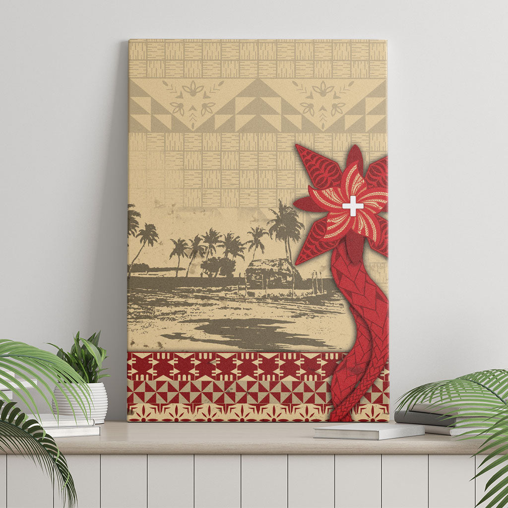 Tonga Language Week Canvas Wall Art Tribal Cross Ngatu Floral Pattern