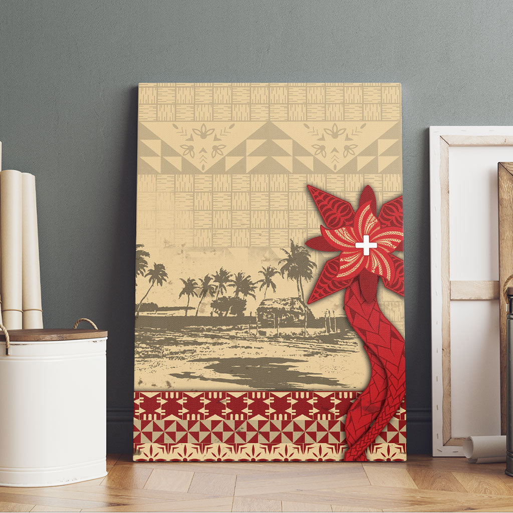 Tonga Language Week Canvas Wall Art Tribal Cross Ngatu Floral Pattern