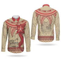 Tonga Language Week Couples Matching Mermaid Dress and Long Sleeve Button Shirt Tribal Cross Ngatu Floral Pattern