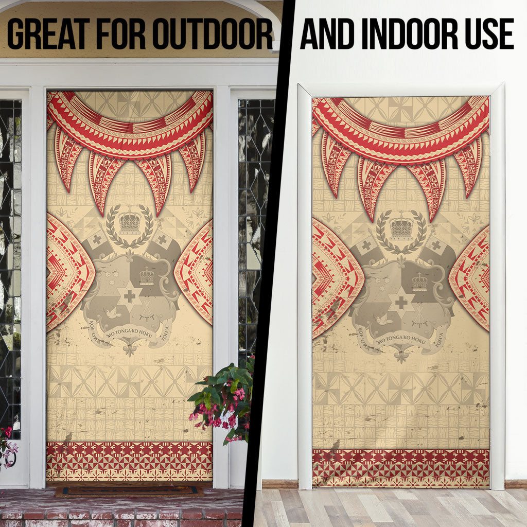 Tonga Language Week Door Cover Tribal Cross Ngatu Floral Pattern