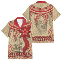 Tonga Language Week Family Matching Off Shoulder Short Dress and Hawaiian Shirt Tribal Cross Ngatu Floral Pattern