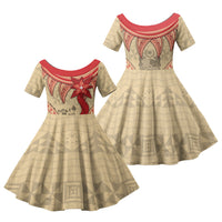 Tonga Language Week Family Matching Short Sleeve Bodycon Dress and Hawaiian Shirt Tribal Cross Ngatu Floral Pattern