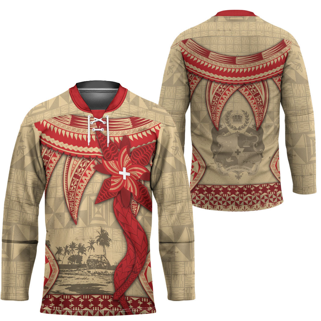Tonga Language Week Hockey Jersey Tribal Cross Ngatu Floral Pattern