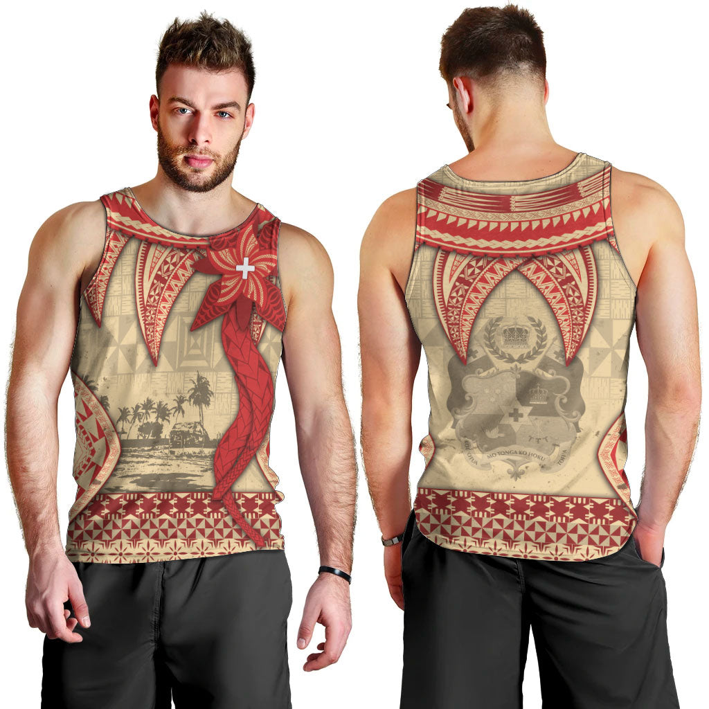 Tonga Language Week Men Tank Top Tribal Cross Ngatu Floral Pattern