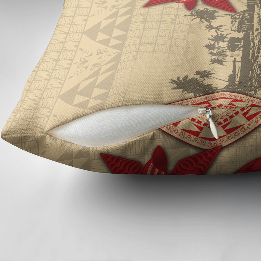 Tonga Language Week Pillow Cover Tribal Cross Ngatu Floral Pattern