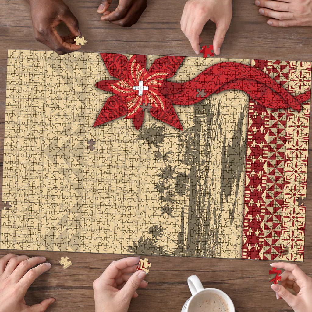 Tonga Language Week Puzzle Tribal Cross Ngatu Floral Pattern