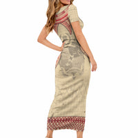 Tonga Language Week Short Sleeve Bodycon Dress Tribal Cross Ngatu Floral Pattern