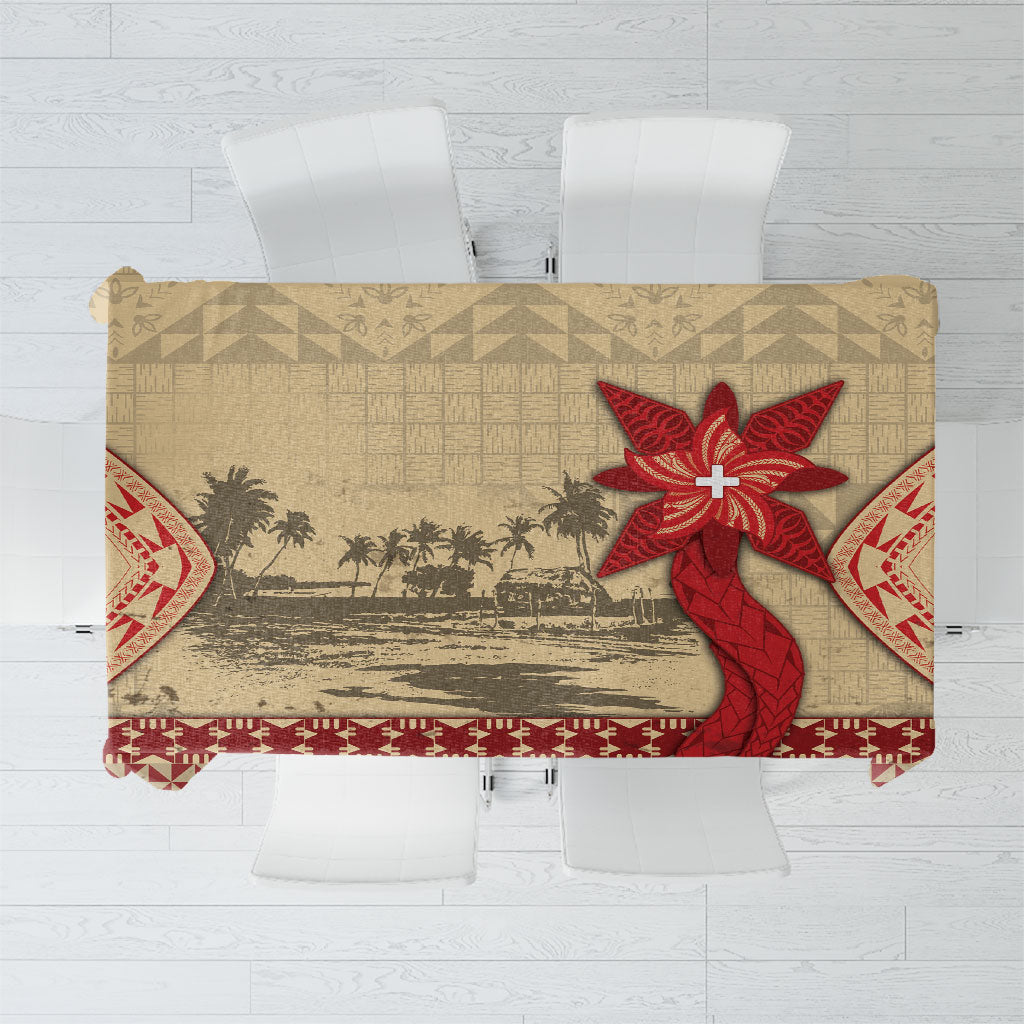 Tonga Language Week Tablecloth Tribal Cross Ngatu Floral Pattern DT05 Red - Polynesian Pride