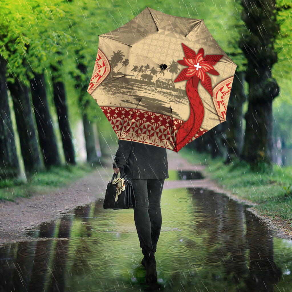 Tonga Language Week Umbrella Tribal Cross Ngatu Floral Pattern