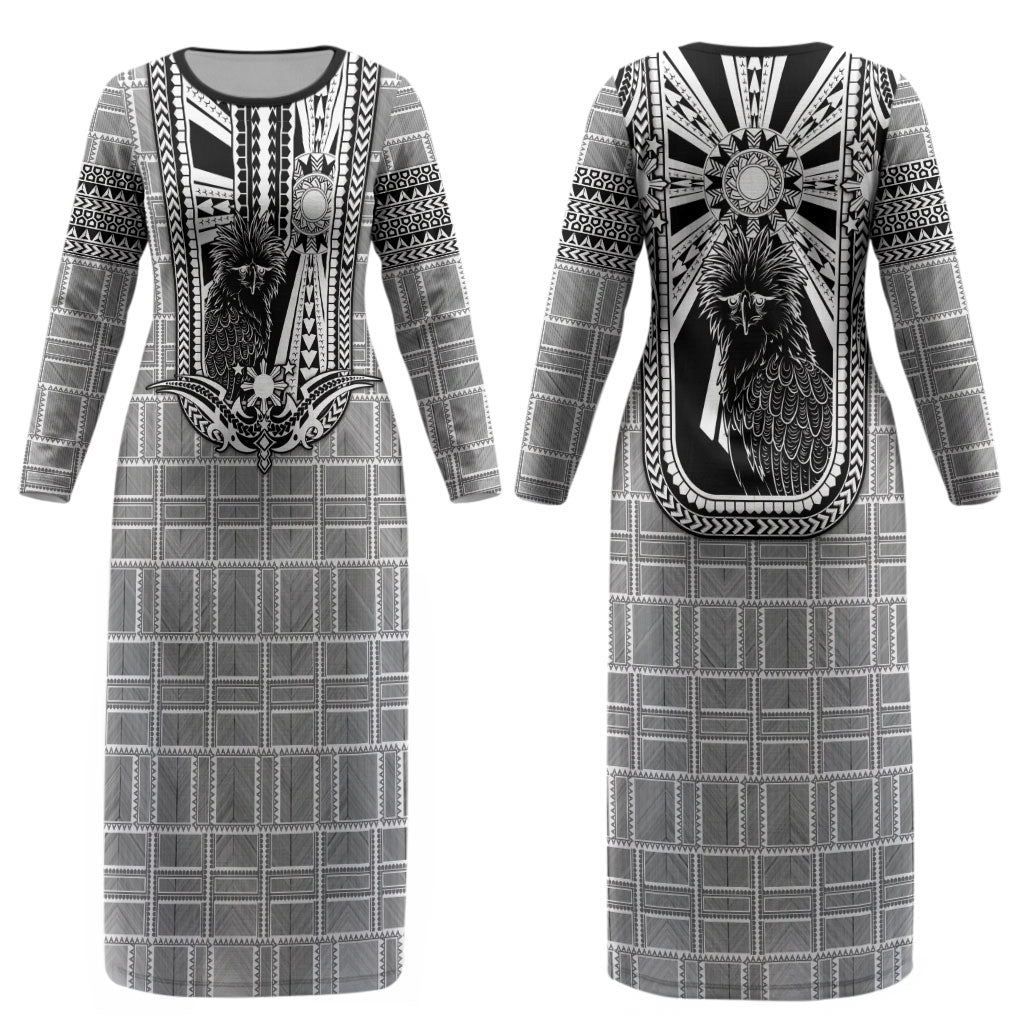 Mabuhay Philippines Festival Couples Matching Long Sleeve Bodycon Dress and Hawaiian Shirt Philippine Eagle Sun Three Stars Barong Pattern DT05 - Polynesian Pride