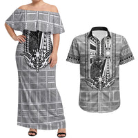 Mabuhay Philippines Festival Couples Matching Off Shoulder Maxi Dress and Hawaiian Shirt Philippine Eagle Sun Three Stars Barong Pattern DT05 Gray - Polynesian Pride