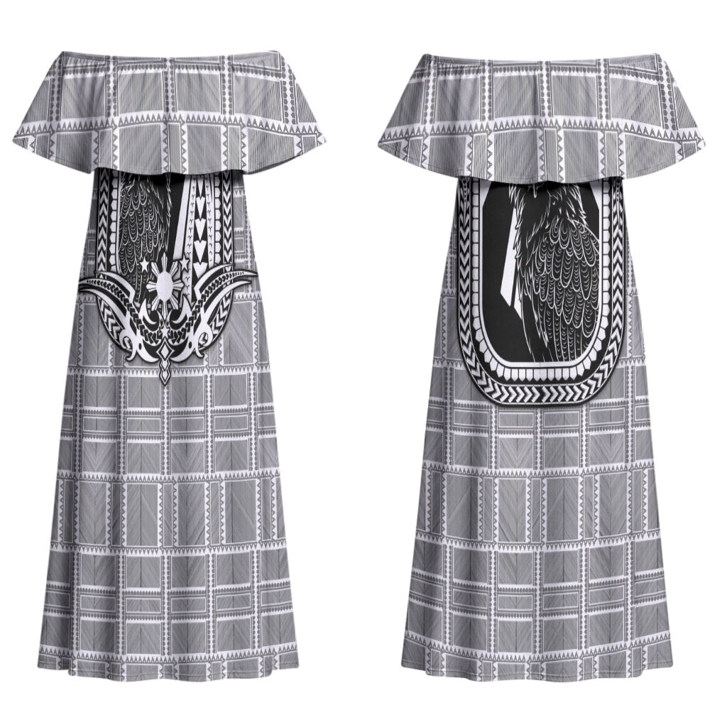 Mabuhay Philippines Festival Couples Matching Off Shoulder Maxi Dress and Hawaiian Shirt Philippine Eagle Sun Three Stars Barong Pattern DT05 - Polynesian Pride
