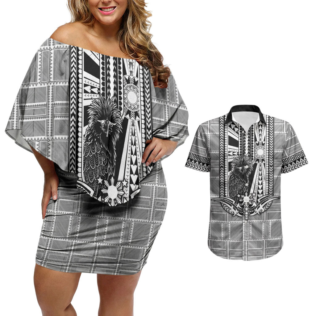 Mabuhay Philippines Festival Couples Matching Off Shoulder Short Dress and Hawaiian Shirt Philippine Eagle Sun Three Stars Barong Pattern