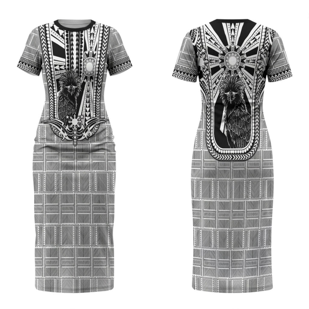 Mabuhay Philippines Festival Couples Matching Short Sleeve Bodycon Dress and Long Sleeve Button Shirt Philippine Eagle Sun Three Stars Barong Pattern DT05 - Polynesian Pride