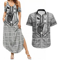 Mabuhay Philippines Festival Couples Matching Summer Maxi Dress and Hawaiian Shirt Philippine Eagle Sun Three Stars Barong Pattern DT05 Gray - Polynesian Pride