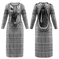 Mabuhay Philippines Festival Family Matching Long Sleeve Bodycon Dress and Hawaiian Shirt Philippine Eagle Sun Three Stars Barong Pattern DT05 Mom's Dress Gray - Polynesian Pride