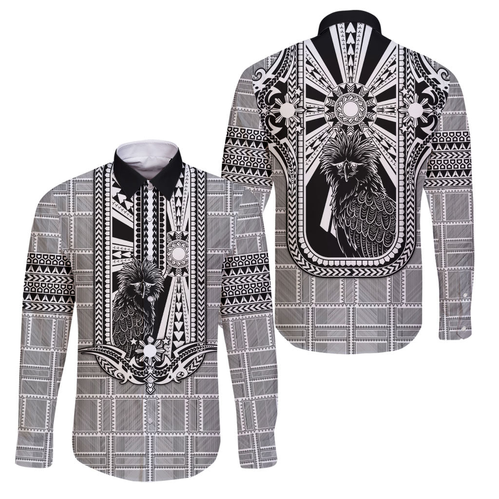 Mabuhay Philippines Festival Family Matching Long Sleeve Bodycon Dress and Hawaiian Shirt Philippine Eagle Sun Three Stars Barong Pattern DT05 Dad's Shirt - Long Sleeve Gray - Polynesian Pride