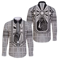 Mabuhay Philippines Festival Family Matching Long Sleeve Bodycon Dress and Hawaiian Shirt Philippine Eagle Sun Three Stars Barong Pattern DT05 Dad's Shirt - Long Sleeve Gray - Polynesian Pride