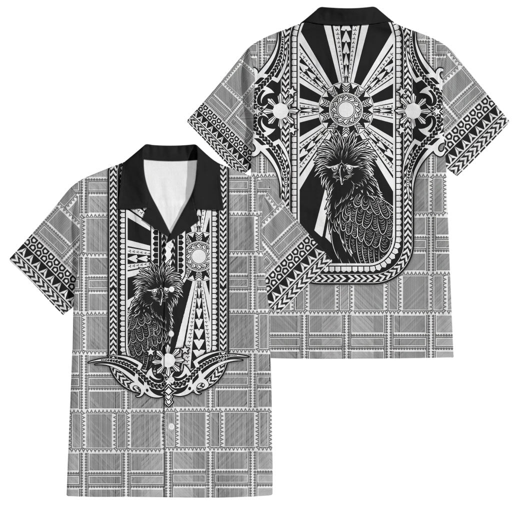Mabuhay Philippines Festival Family Matching Off Shoulder Maxi Dress and Hawaiian Shirt Philippine Eagle Sun Three Stars Barong Pattern DT05 Dad's Shirt - Short Sleeve Gray - Polynesian Pride