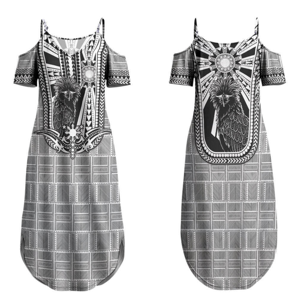 Mabuhay Philippines Festival Family Matching Summer Maxi Dress and Hawaiian Shirt Philippine Eagle Sun Three Stars Barong Pattern DT05 Mom's Dress Gray - Polynesian Pride