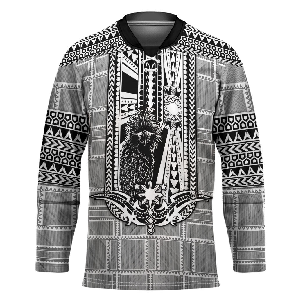 Mabuhay Philippines Festival Hockey Jersey Philippine Eagle Sun Three Stars Barong Pattern DT05 Unisex Gray - Polynesian Pride