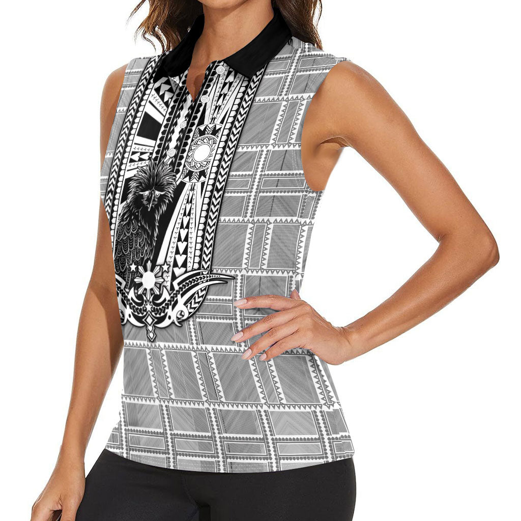 Mabuhay Philippines Festival Women Sleeveless Polo Shirt Philippine Eagle Sun Three Stars Barong Pattern DT05 - Polynesian Pride