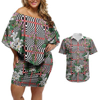 Red Binakol Motifs With Jasminum Sambac Couples Matching Off Shoulder Short Dress and Hawaiian Shirt Mabuhay Philippines Festival DT05 Red - Polynesian Pride
