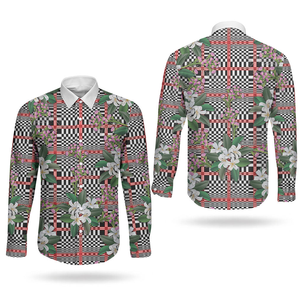 Red Binakol Motifs With Jasminum Sambac Couples Matching Off The Shoulder Long Sleeve Dress and Long Sleeve Button Shirt Mabuhay Philippines Festival DT05 - Polynesian Pride