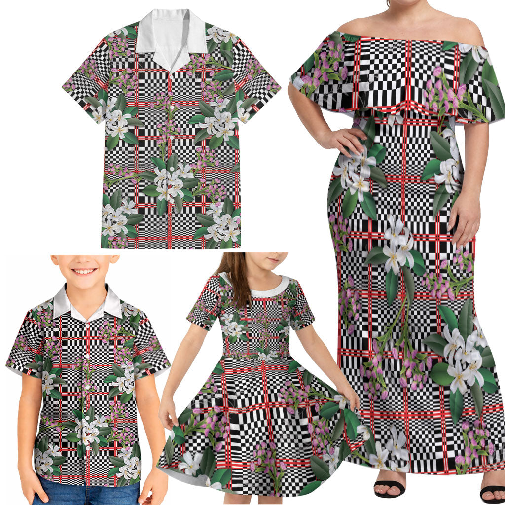 Red Binakol Motifs With Jasminum Sambac Family Matching Off Shoulder Maxi Dress and Hawaiian Shirt Mabuhay Philippines Festival DT05 - Polynesian Pride