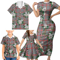 Red Binakol Motifs With Jasminum Sambac Family Matching Short Sleeve Bodycon Dress and Hawaiian Shirt Mabuhay Philippines Festival DT05 - Polynesian Pride