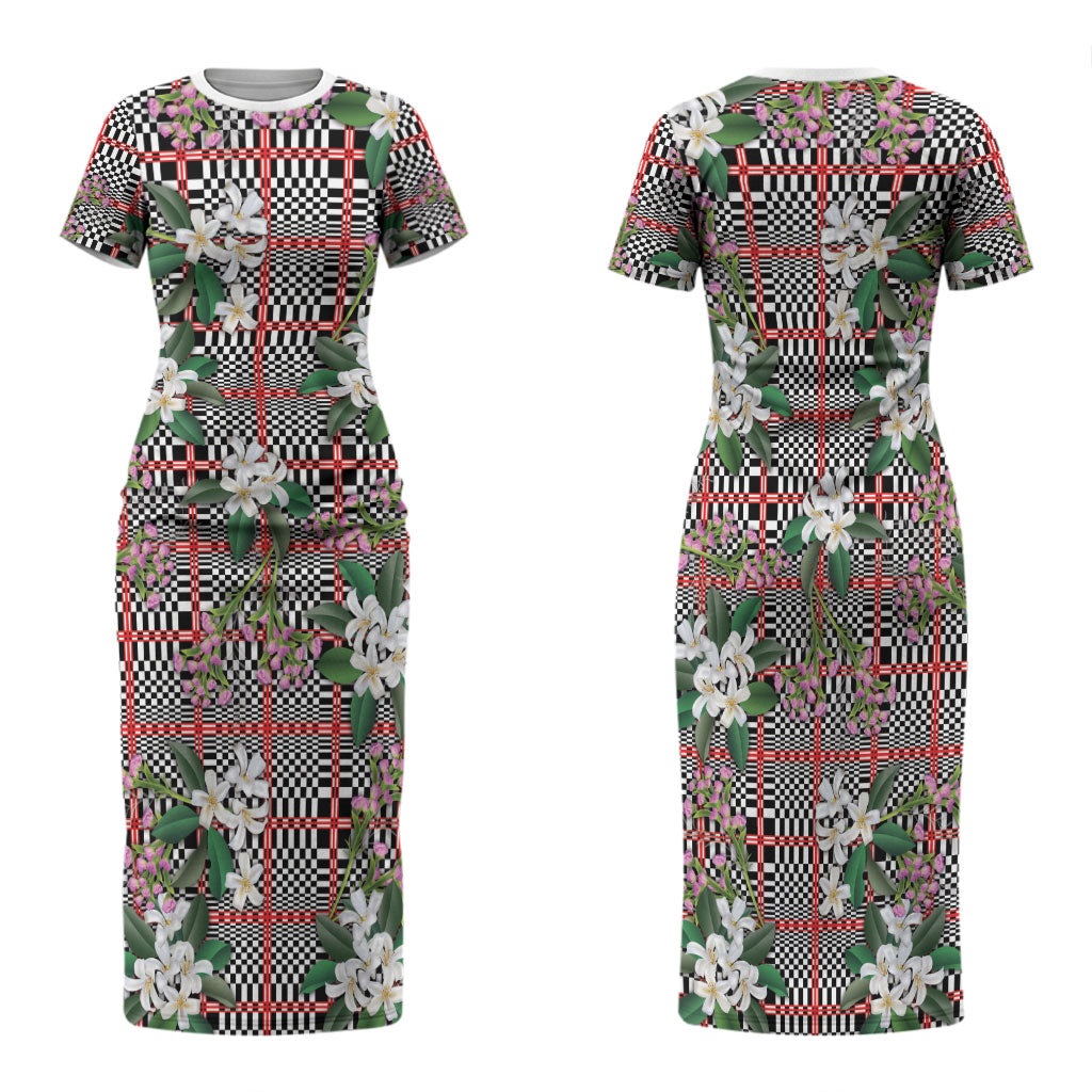 Red Binakol Motifs With Jasminum Sambac Family Matching Short Sleeve Bodycon Dress and Hawaiian Shirt Mabuhay Philippines Festival DT05 Mom's Dress Red - Polynesian Pride