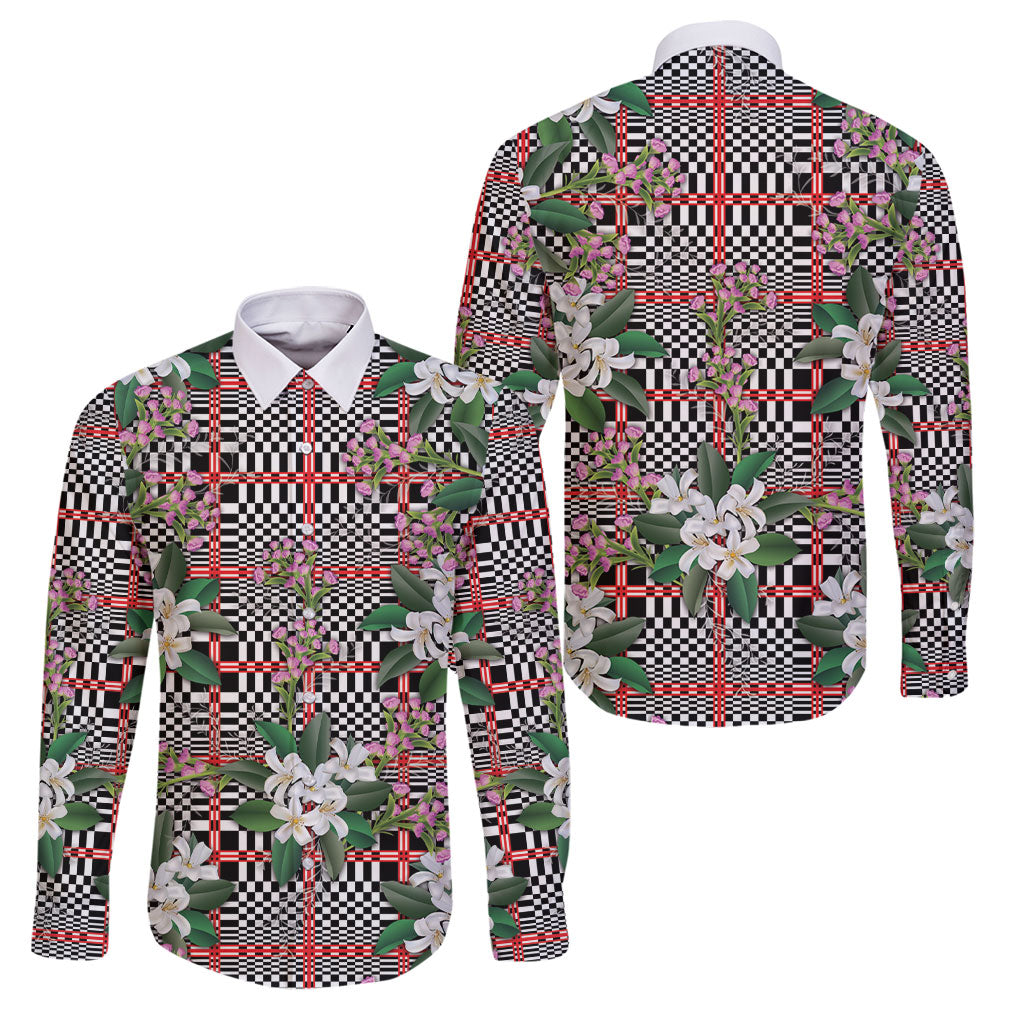 Red Binakol Motifs With Jasminum Sambac Family Matching Short Sleeve Bodycon Dress and Hawaiian Shirt Mabuhay Philippines Festival DT05 Dad's Shirt - Long Sleeve Red - Polynesian Pride